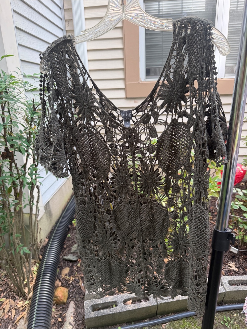 New York & Company Soho Open Crochet Top in Olive